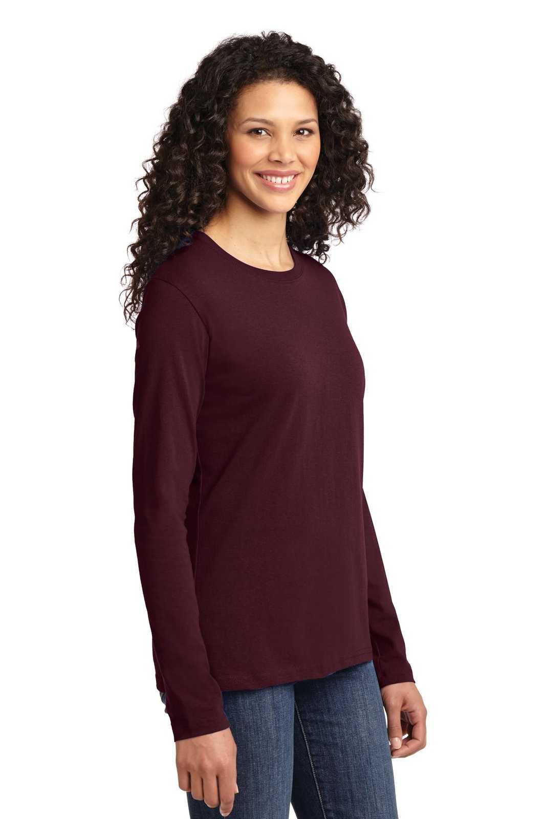 Port &amp; Company LPC54LS Ladies Long Sleeve Core Cotton Tee - Athletic Maroon - HIT a Double - 4