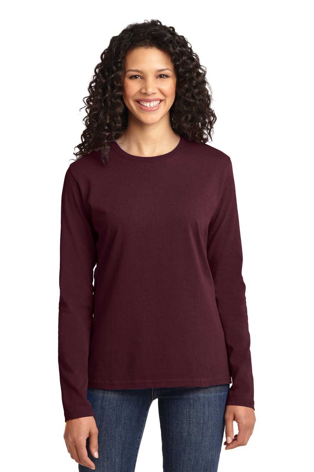 Port &amp; Company LPC54LS Ladies Long Sleeve Core Cotton Tee - Athletic Maroon - HIT a Double - 1