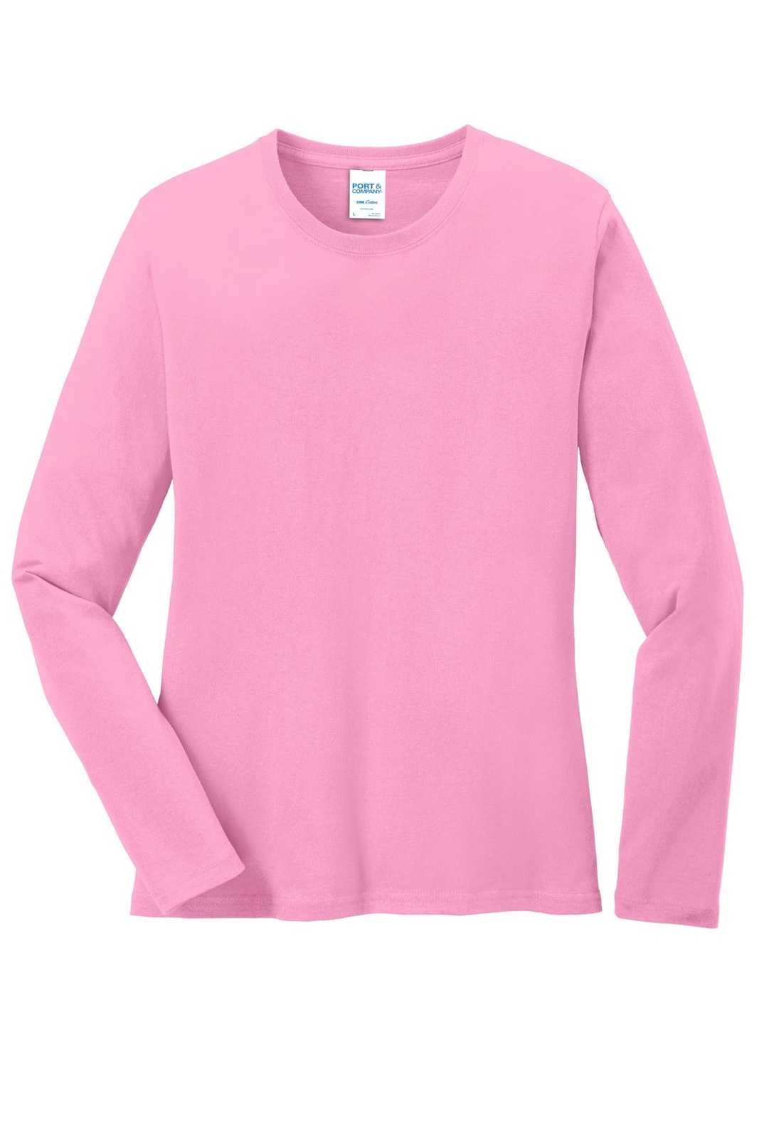 Port &amp; Company LPC54LS Ladies Long Sleeve Core Cotton Tee - Candy Pink - HIT a Double - 5