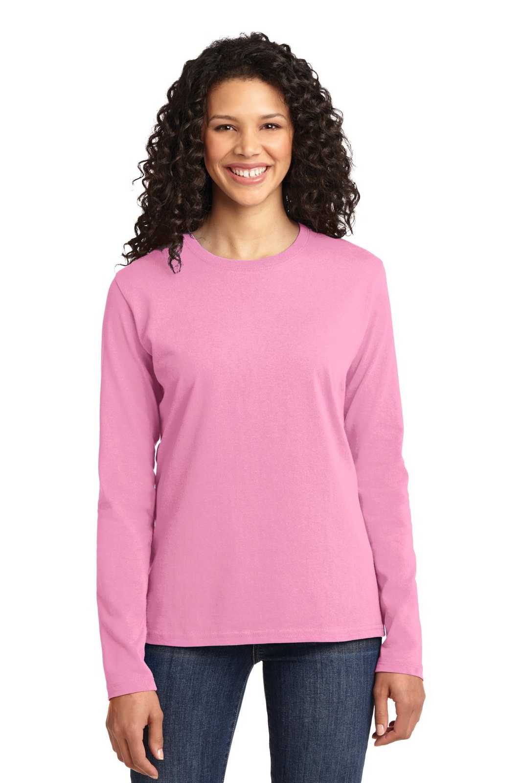 Port &amp; Company LPC54LS Ladies Long Sleeve Core Cotton Tee - Candy Pink - HIT a Double - 1