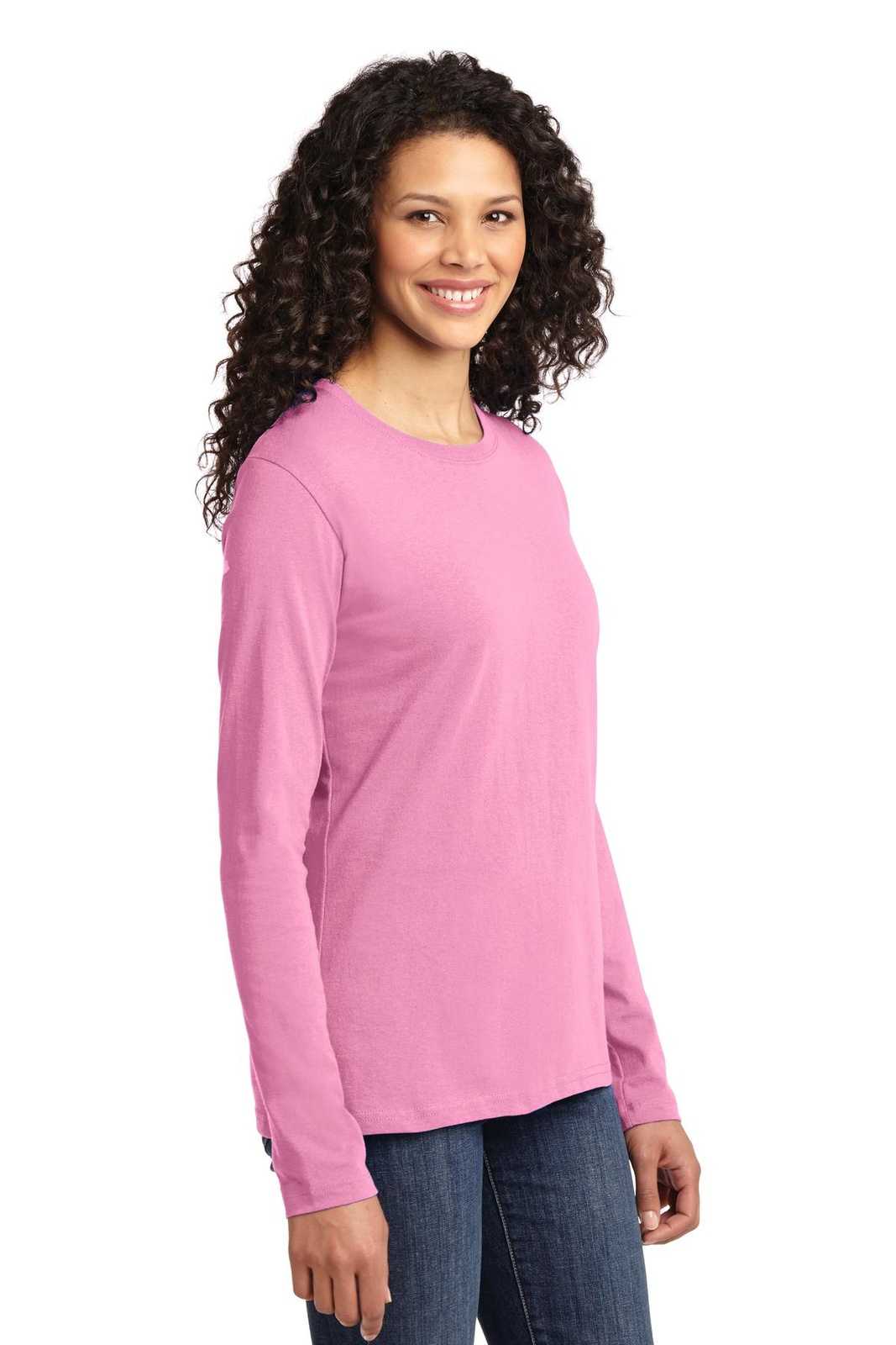 Port &amp; Company LPC54LS Ladies Long Sleeve Core Cotton Tee - Candy Pink - HIT a Double - 4