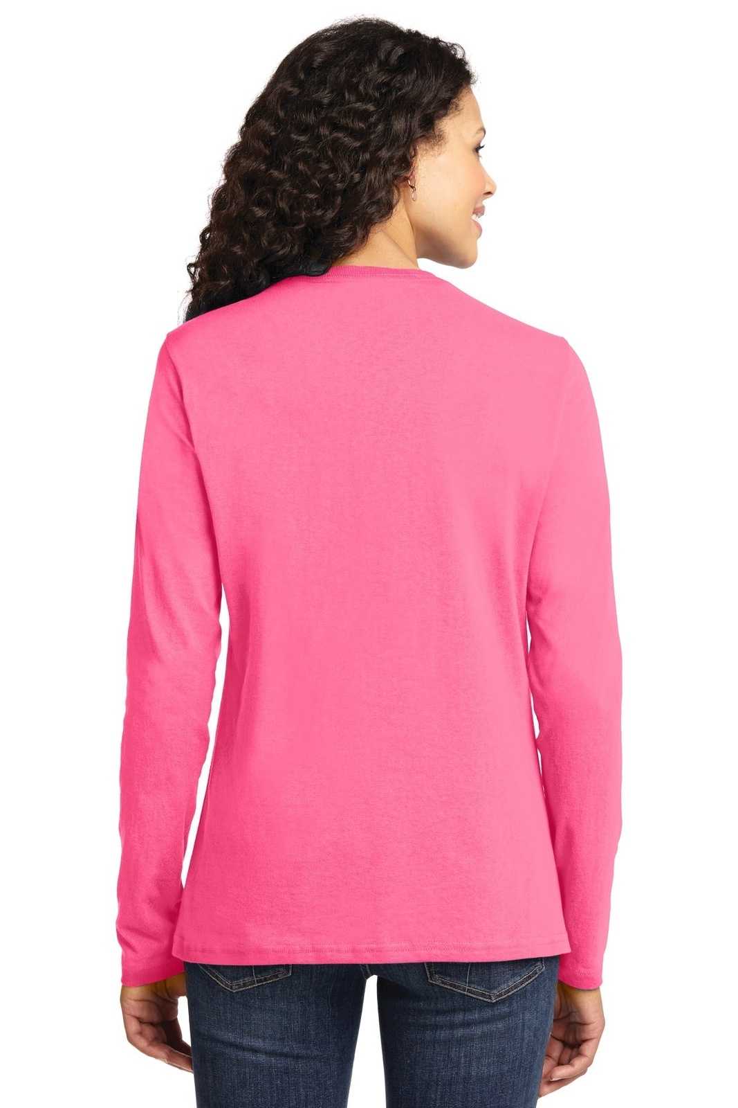 Port &amp; Company LPC54LS Ladies Long Sleeve Core Cotton Tee - Neon Pink - HIT a Double - 2
