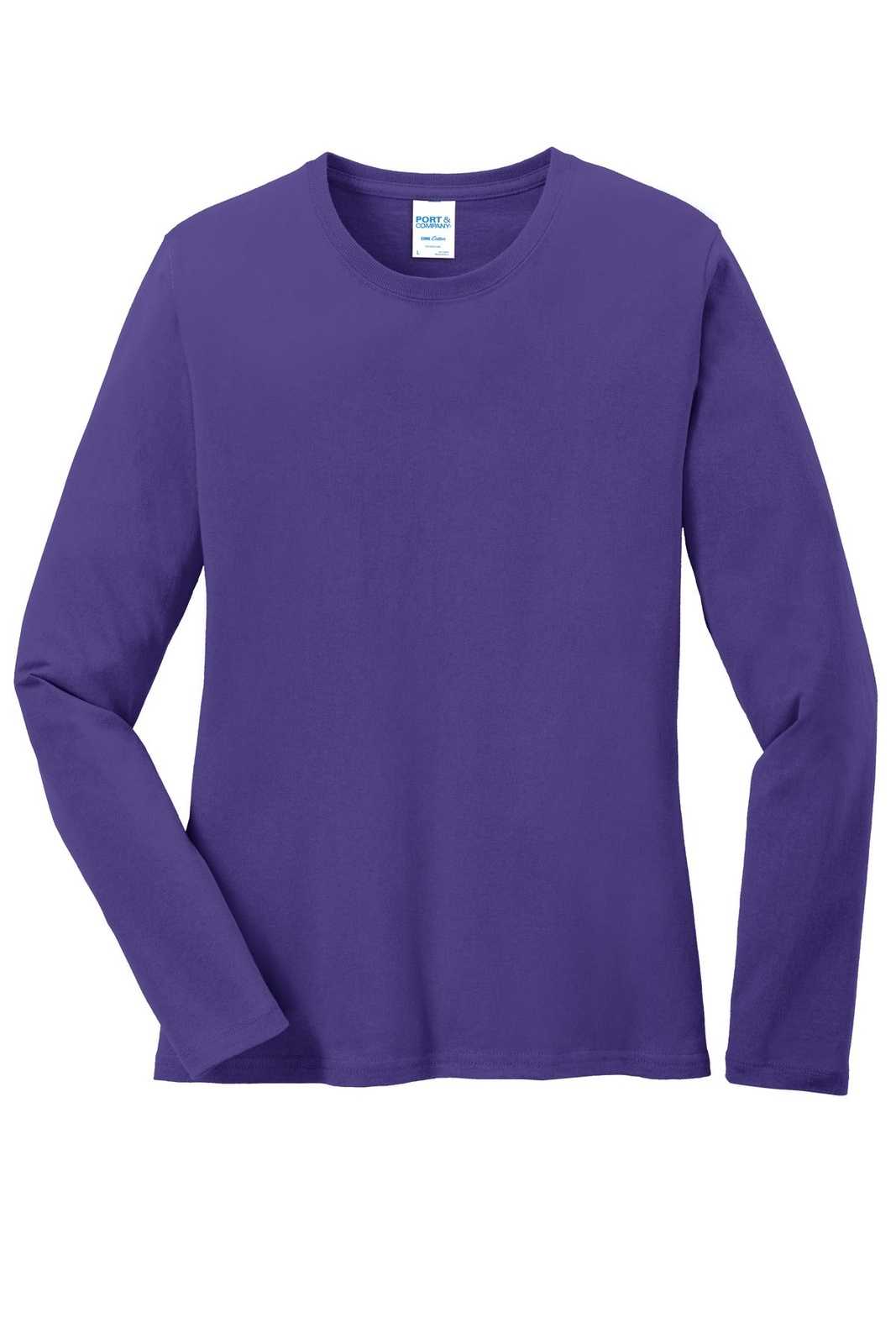 Port &amp; Company LPC54LS Ladies Long Sleeve Core Cotton Tee - Purple - HIT a Double - 5