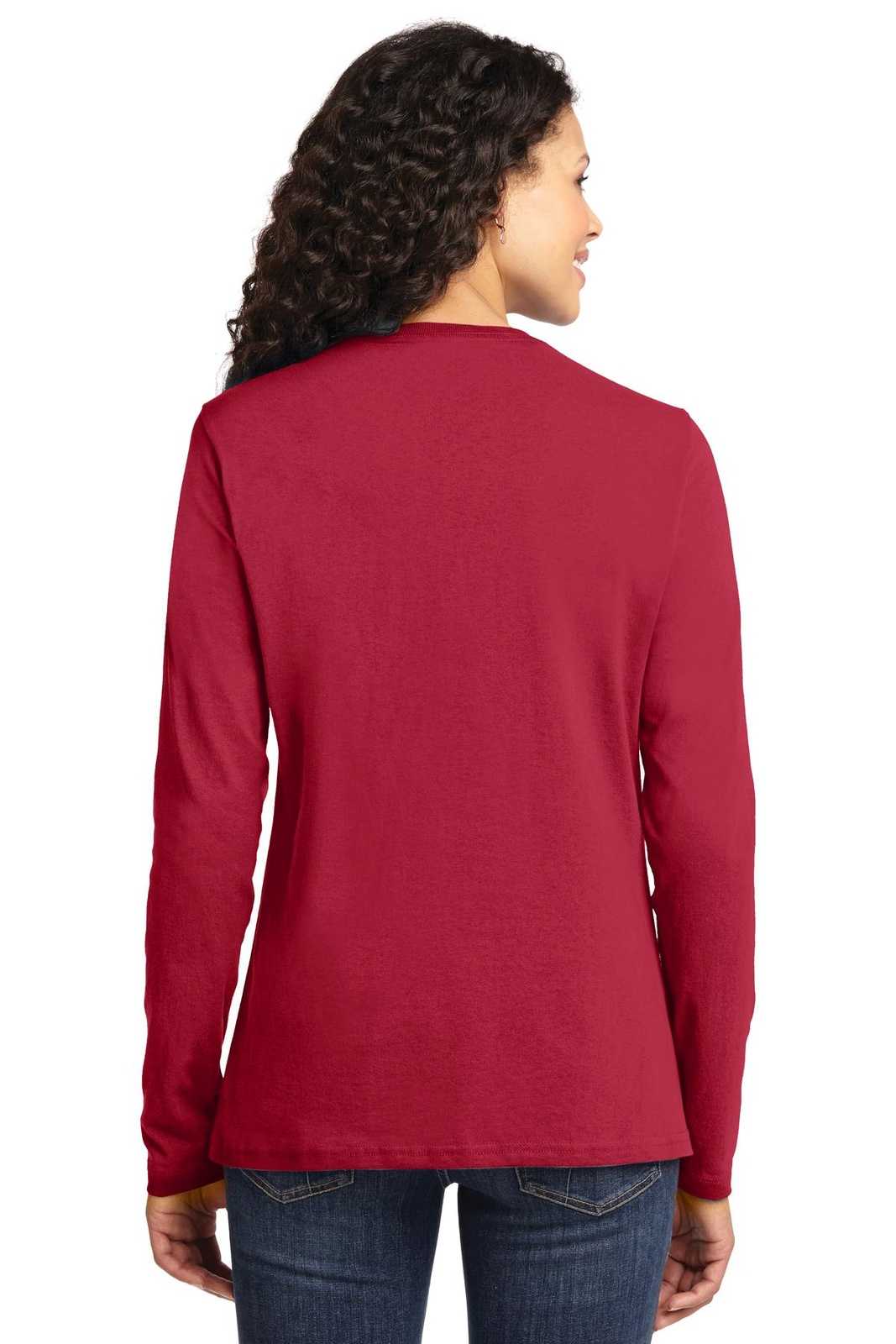 Port &amp; Company LPC54LS Ladies Long Sleeve Core Cotton Tee - Red - HIT a Double - 2