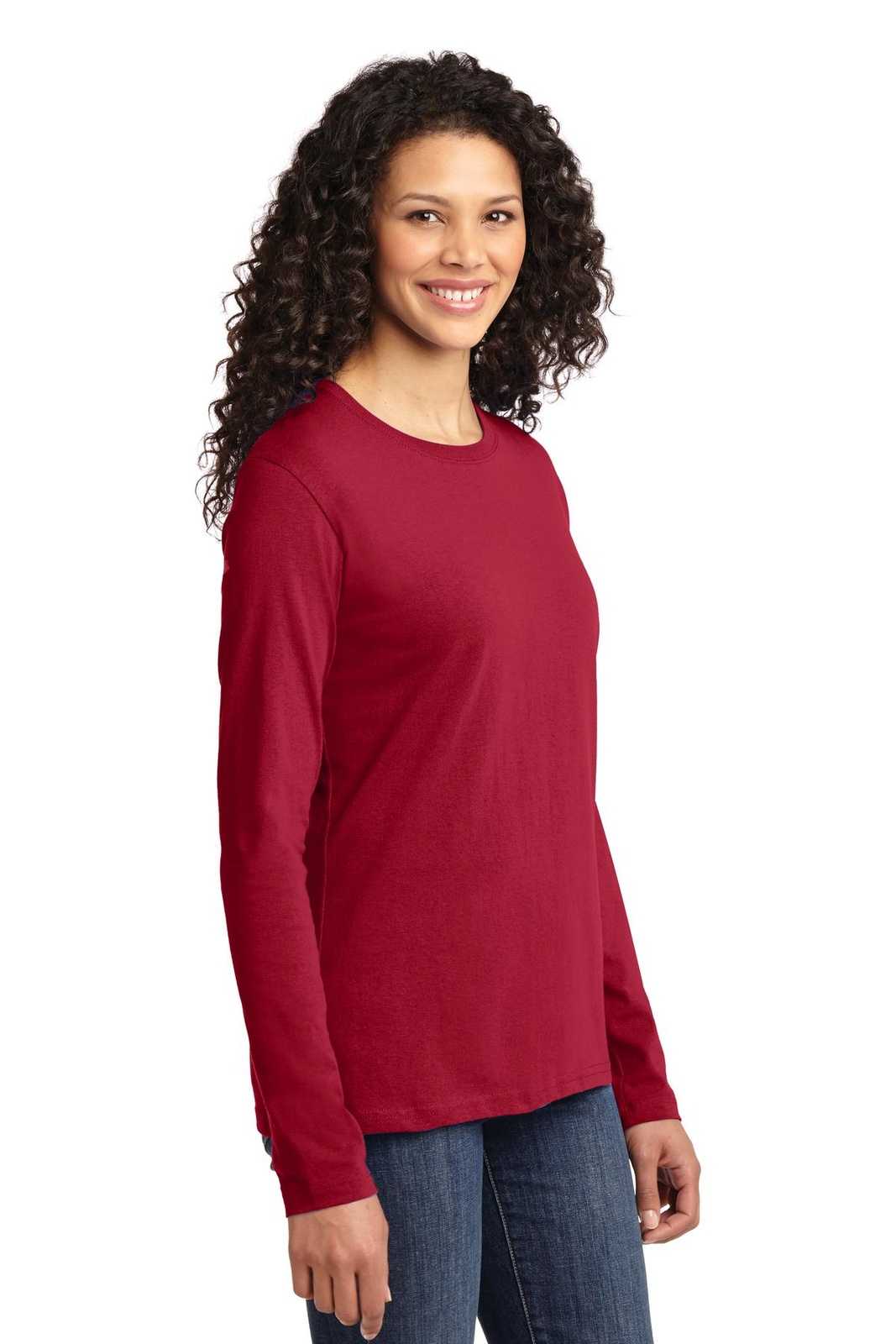 Port &amp; Company LPC54LS Ladies Long Sleeve Core Cotton Tee - Red - HIT a Double - 4