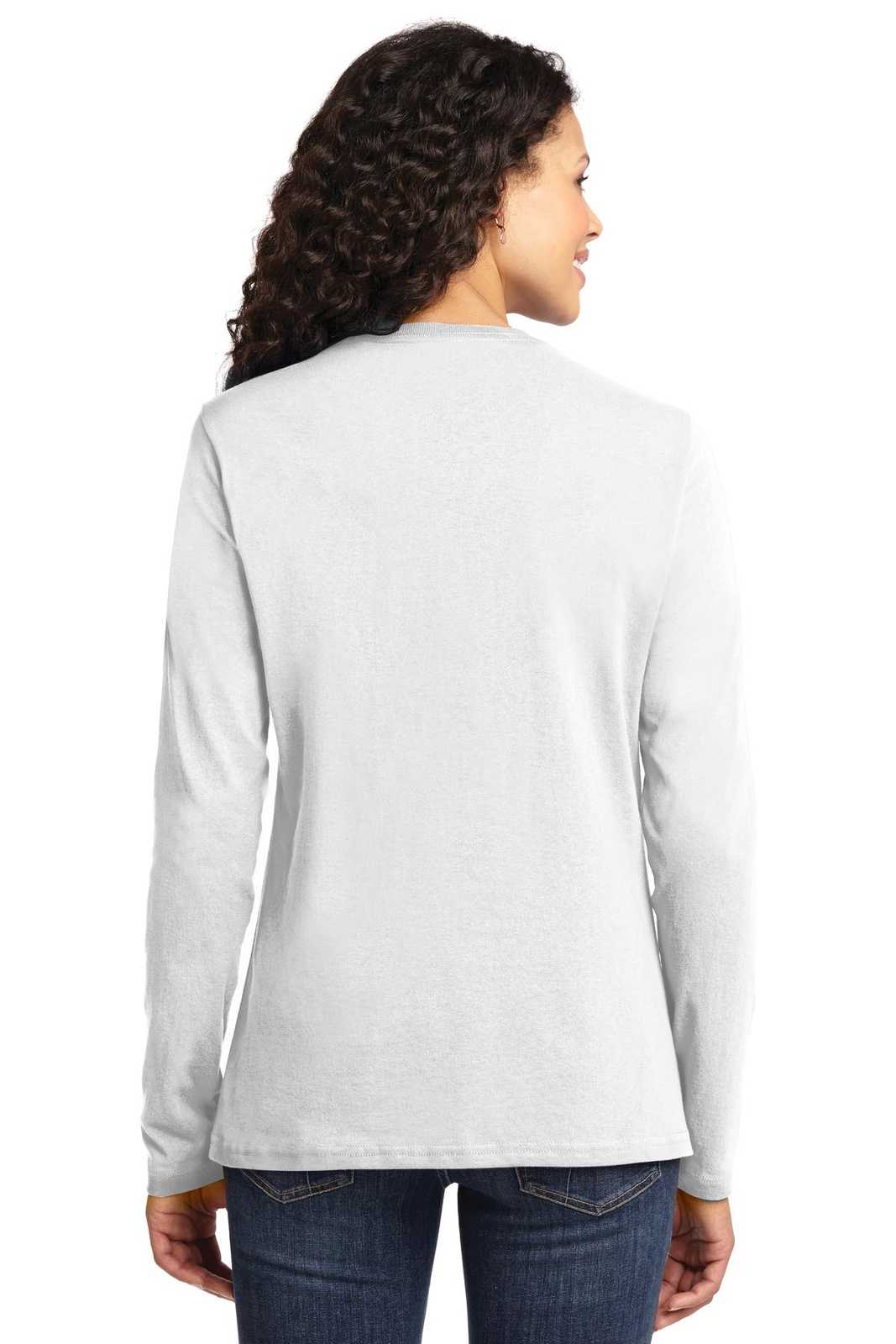 Port &amp; Company LPC54LS Ladies Long Sleeve Core Cotton Tee - White - HIT a Double - 2