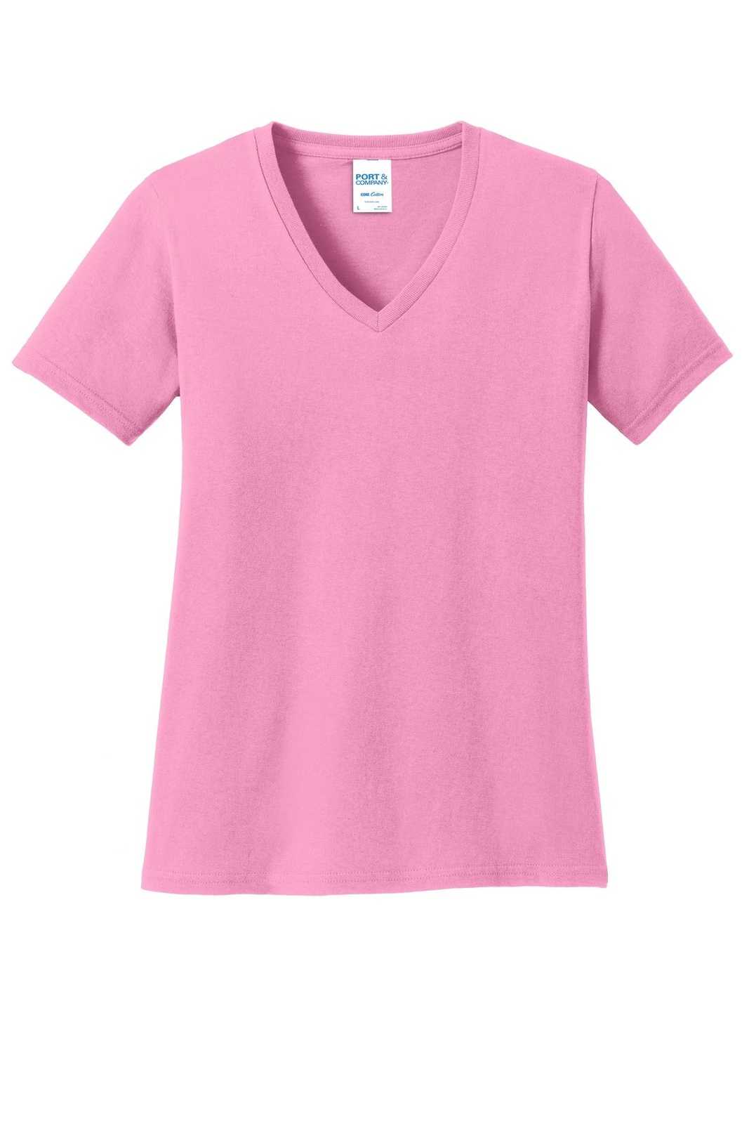 Port &amp; Company LPC54V Ladies Core Cotton V-Neck Tee - Candy Pink - HIT a Double - 5