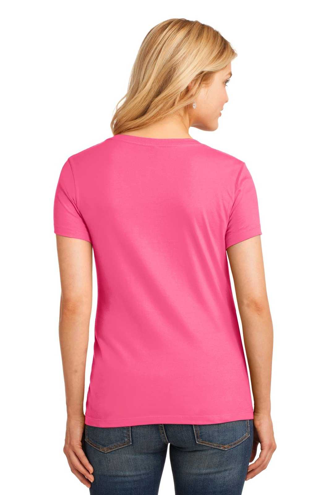 Port & Company LPC54V Ladies Core Cotton V-Neck Tee - Neon Pink - HIT a Double - 1