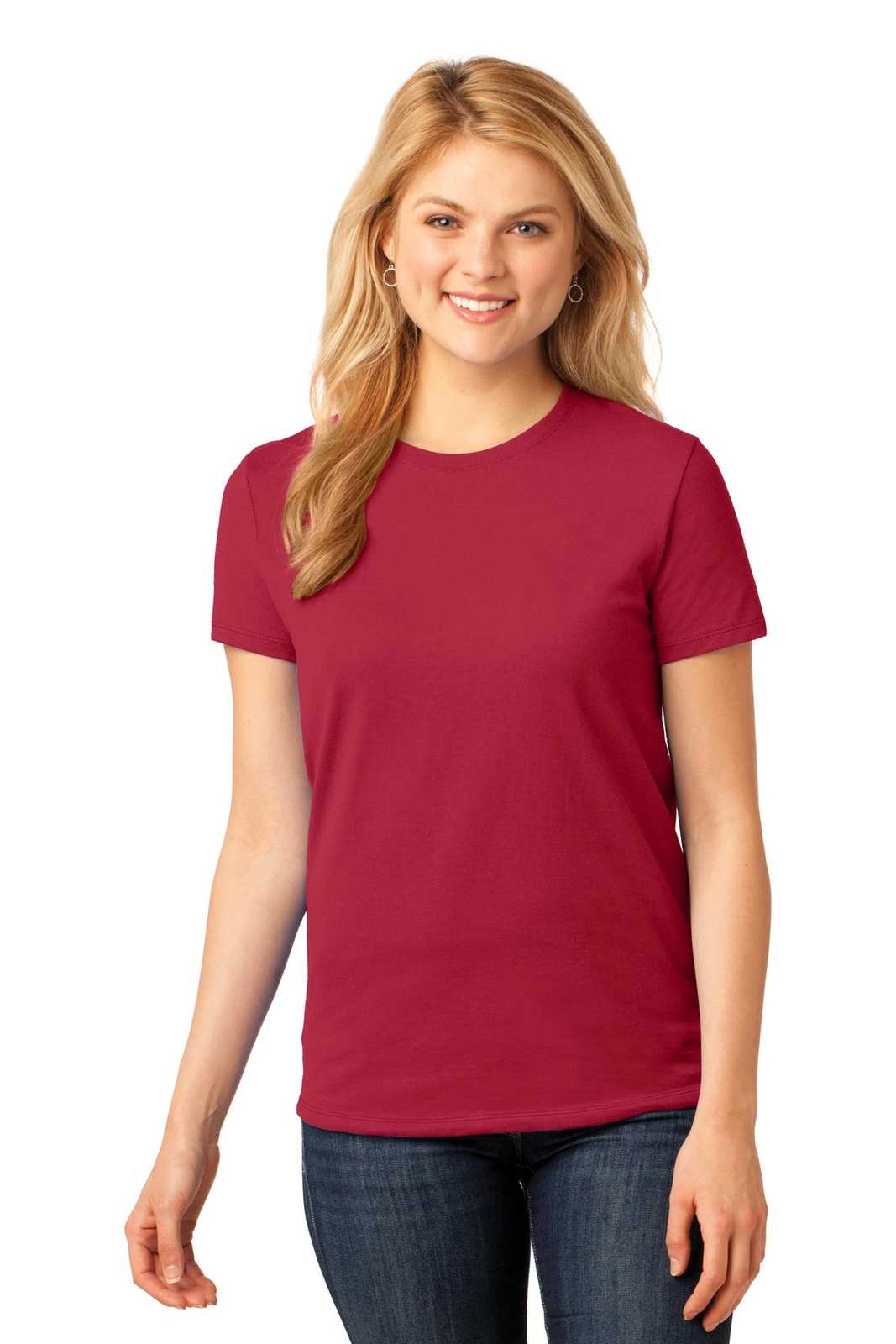 Port &amp; Company LPC54 Ladies Core Cotton Tee - Red - HIT a Double - 1