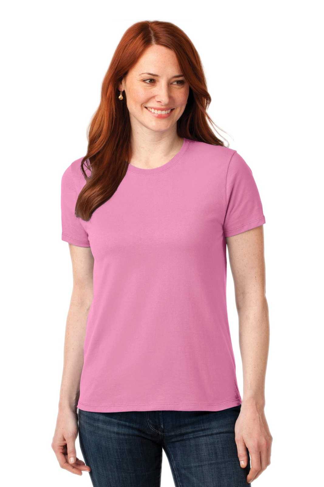 Port &amp; Company LPC55 Ladies Core Blend Tee - Candy Pink - HIT a Double - 1