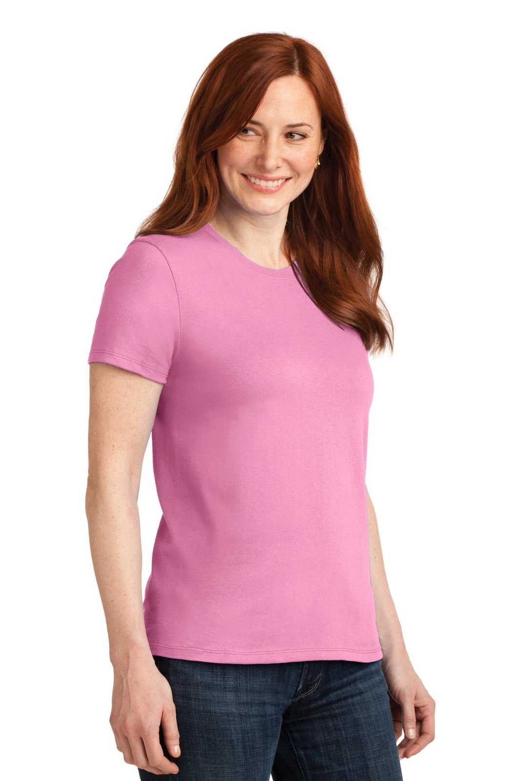 Port &amp; Company LPC55 Ladies Core Blend Tee - Candy Pink - HIT a Double - 4