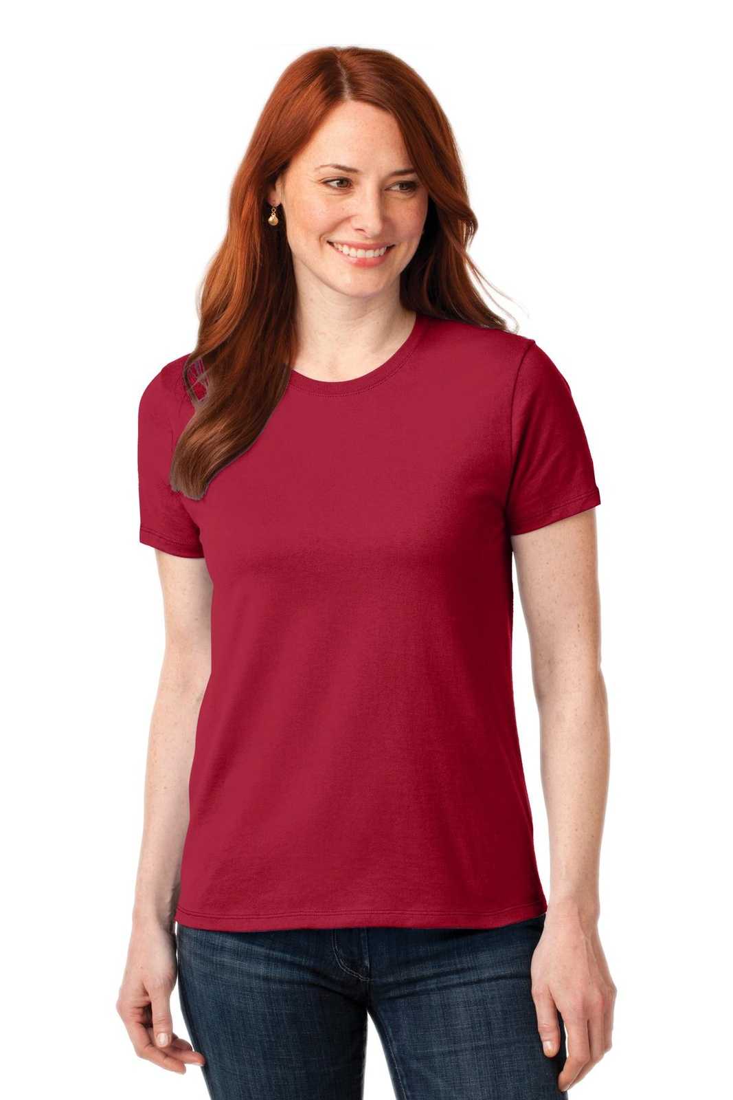 Port &amp; Company LPC55 Ladies Core Blend Tee - Red - HIT a Double - 1