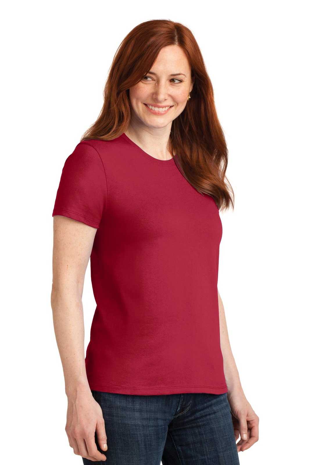 Port &amp; Company LPC55 Ladies Core Blend Tee - Red - HIT a Double - 4