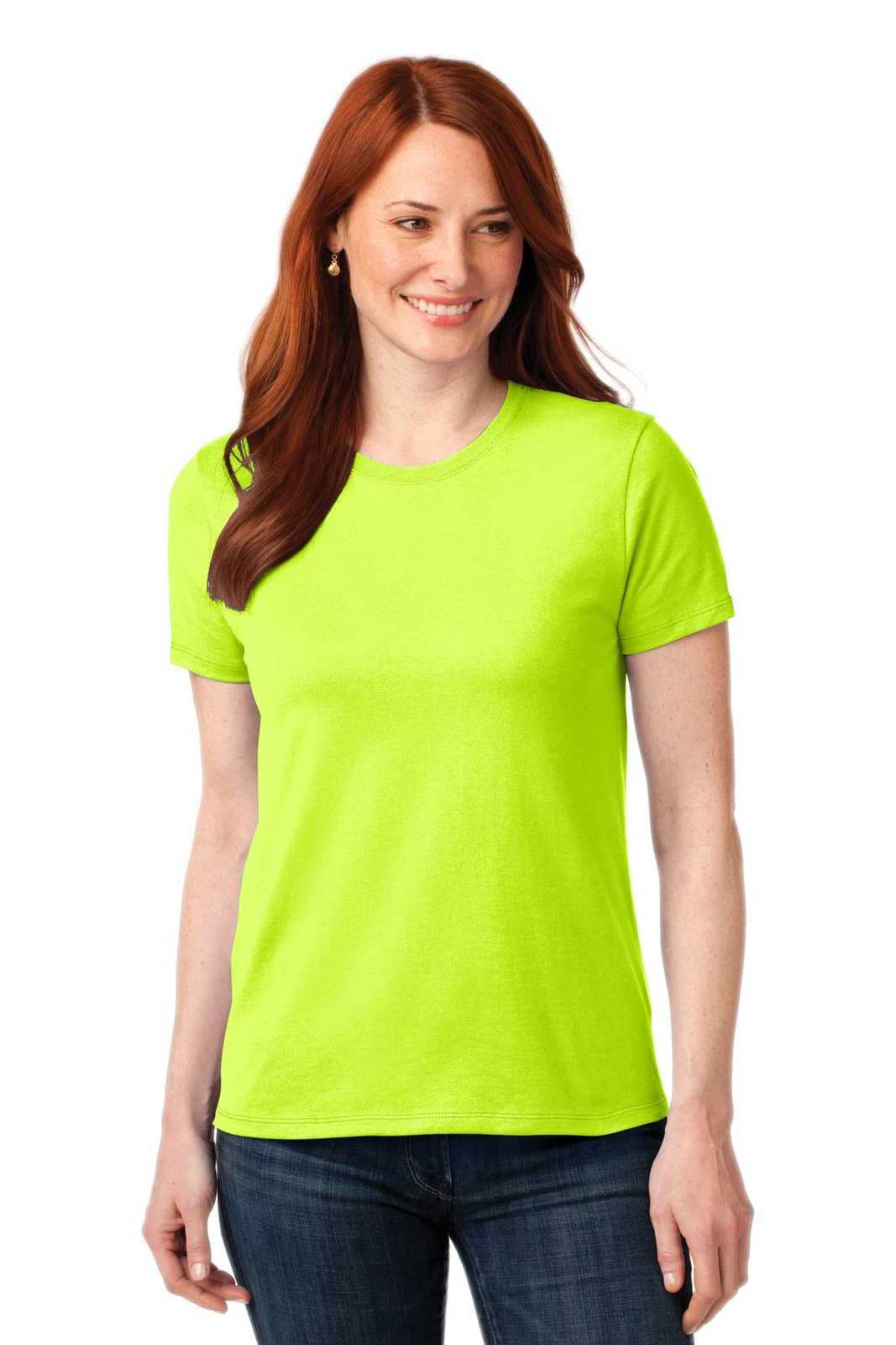 Port &amp; Company LPC55 Ladies Core Blend Tee - Safety Green - HIT a Double - 1