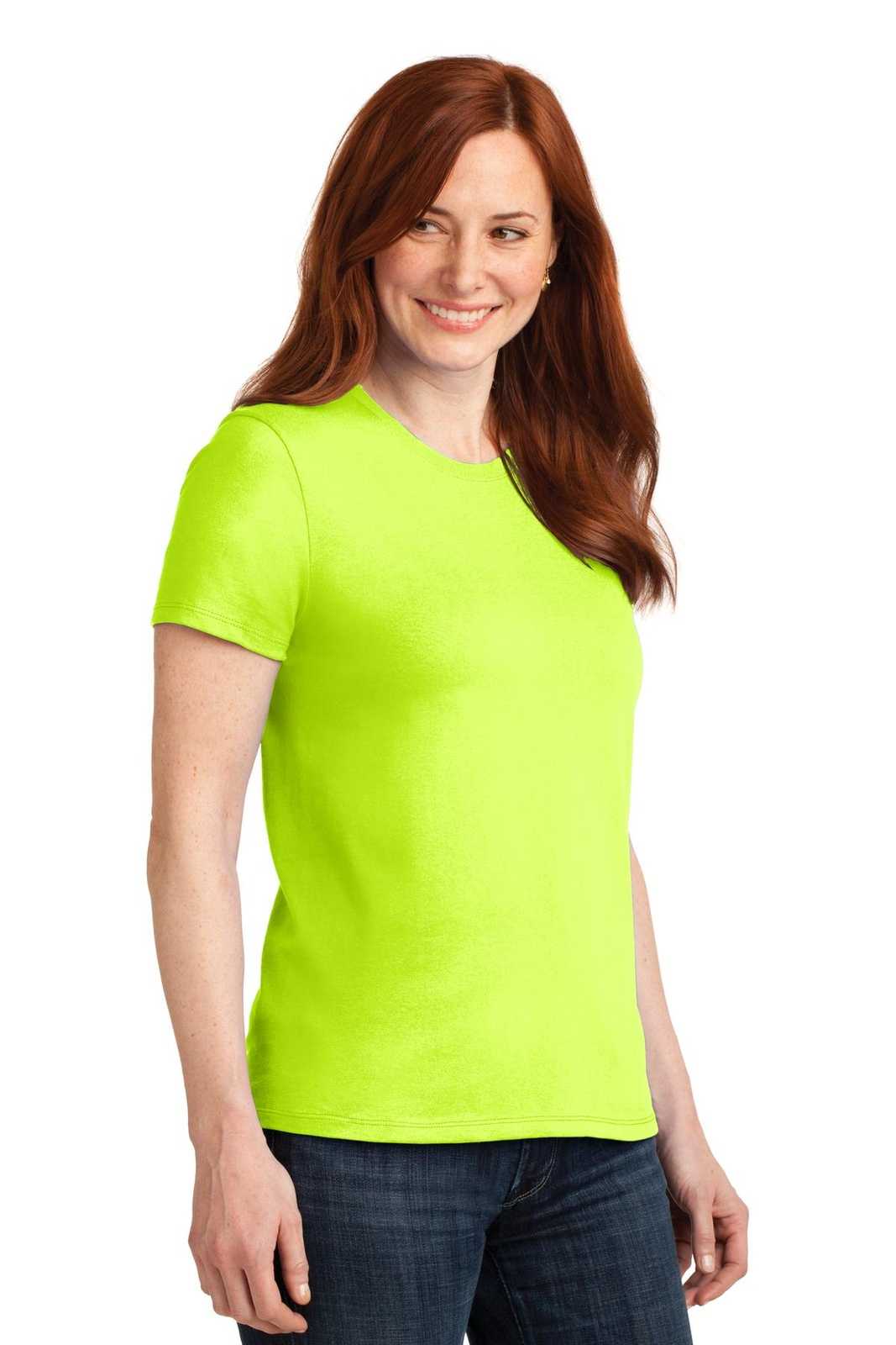 Port &amp; Company LPC55 Ladies Core Blend Tee - Safety Green - HIT a Double - 4