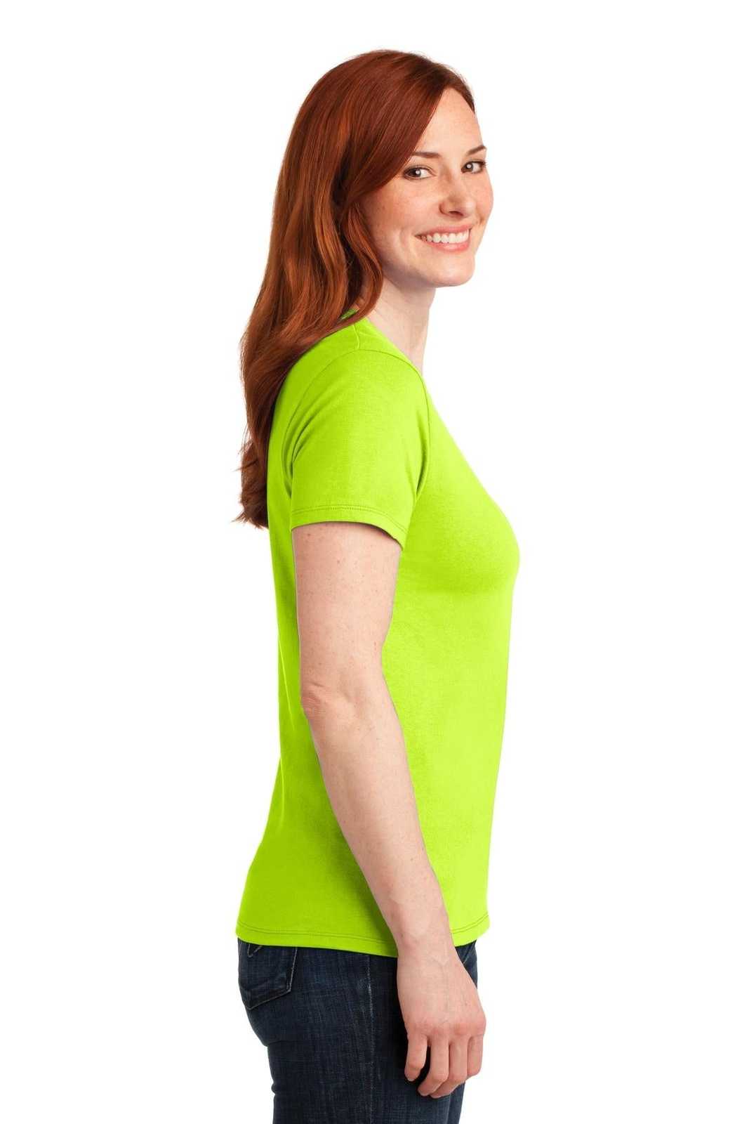 Port &amp; Company LPC55 Ladies Core Blend Tee - Safety Green - HIT a Double - 3