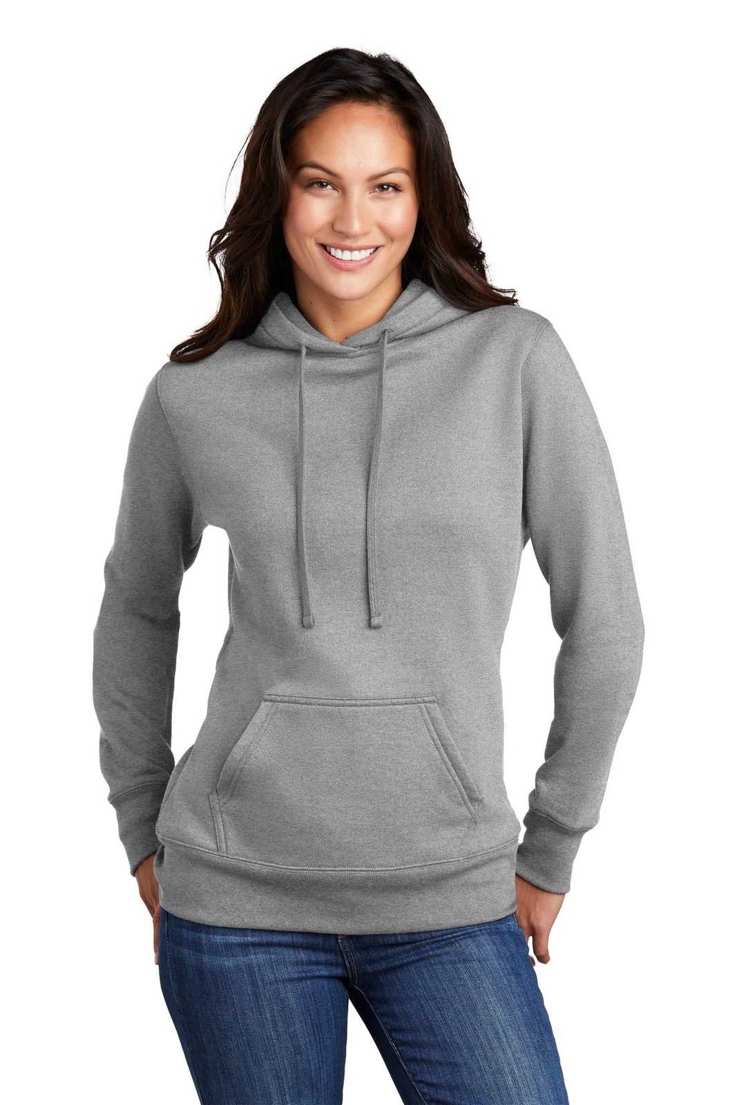 Port &amp; Company LPC78H Ladies Core Fleece Pullover Hooded Sweatshirt - Athletic Heather - HIT a Double - 1