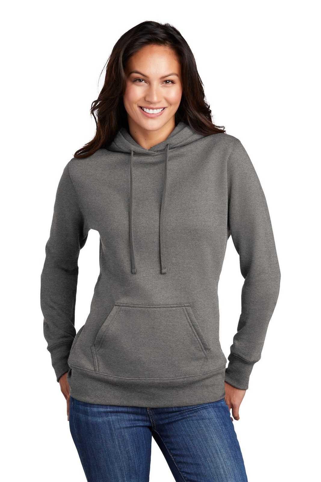 Port &amp; Company LPC78H Ladies Core Fleece Pullover Hooded Sweatshirt - Graphite Heather - HIT a Double - 1