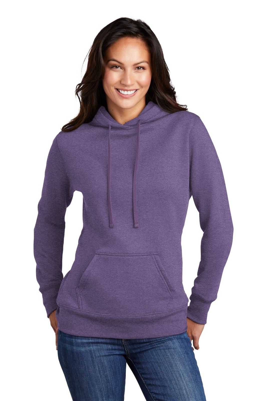 Port &amp; Company LPC78H Ladies Core Fleece Pullover Hooded Sweatshirt - Heather Purple - HIT a Double - 1