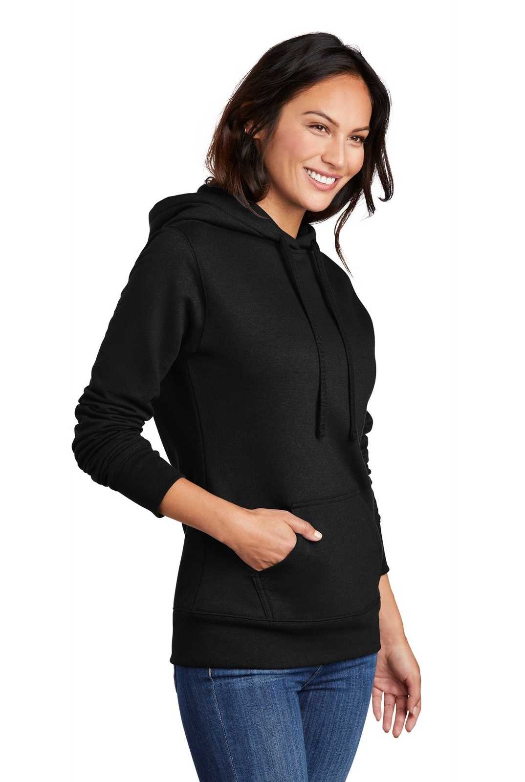 Port &amp; Company LPC78H Ladies Core Fleece Pullover Hooded Sweatshirt - Jet Black - HIT a Double - 4