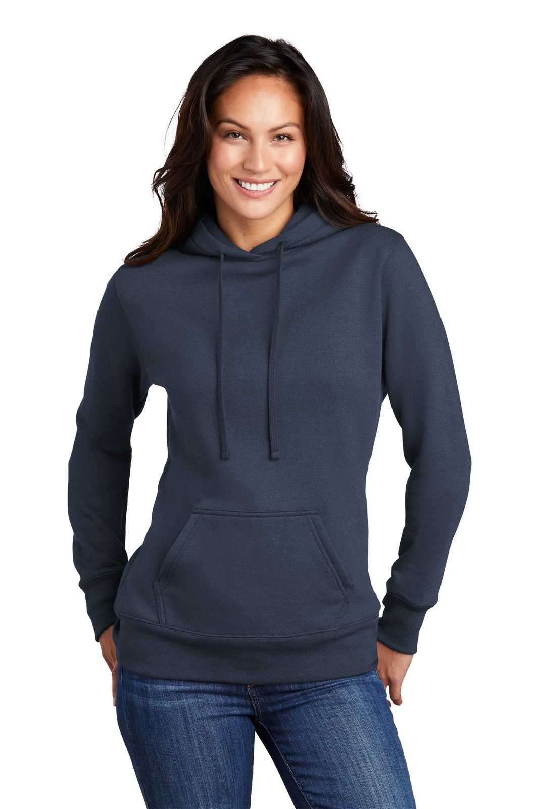 Port &amp; Company LPC78H Ladies Core Fleece Pullover Hooded Sweatshirt - Navy - HIT a Double - 1