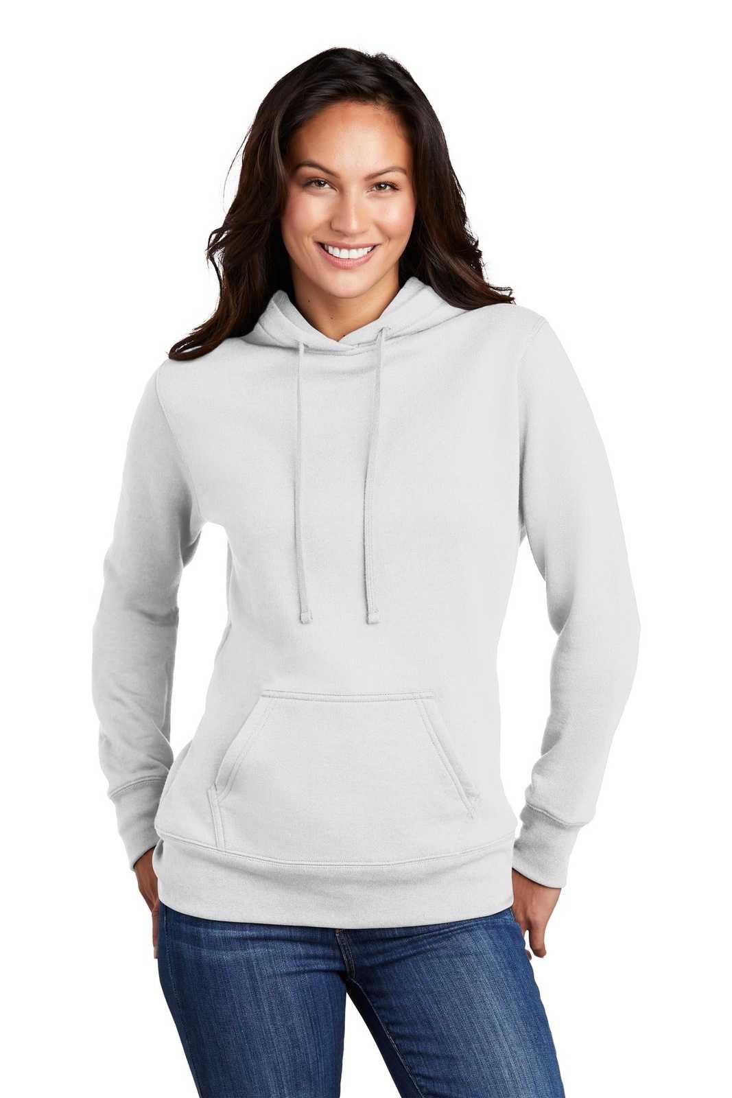Port &amp; Company LPC78H Ladies Core Fleece Pullover Hooded Sweatshirt - White - HIT a Double - 1