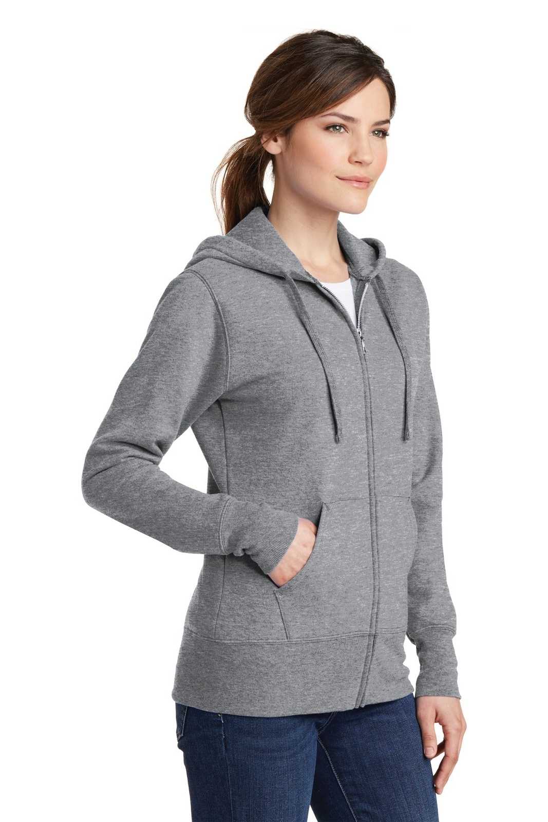 Port &amp; Company LPC78ZH Ladies Core Fleece Full-Zip Hooded Sweatshirt - Athletic Heather - HIT a Double - 4