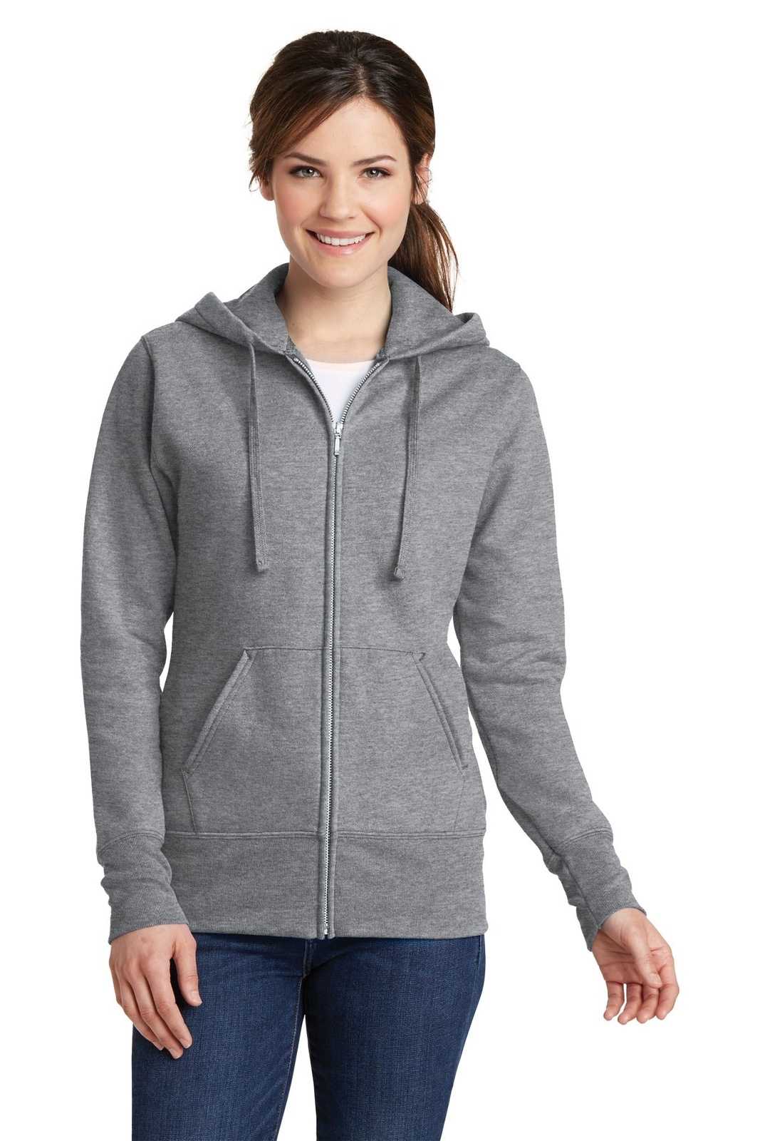 Port &amp; Company LPC78ZH Ladies Core Fleece Full-Zip Hooded Sweatshirt - Athletic Heather - HIT a Double - 1