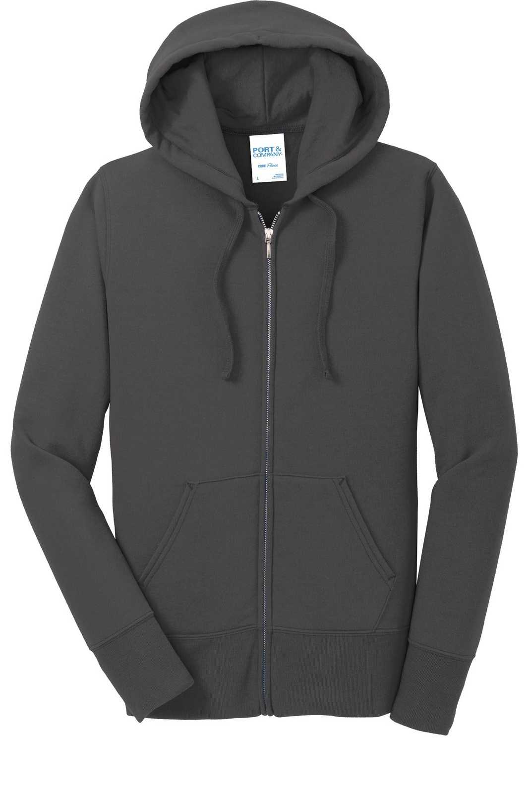Port &amp; Company LPC78ZH Ladies Core Fleece Full-Zip Hooded Sweatshirt - Charcoal - HIT a Double - 5