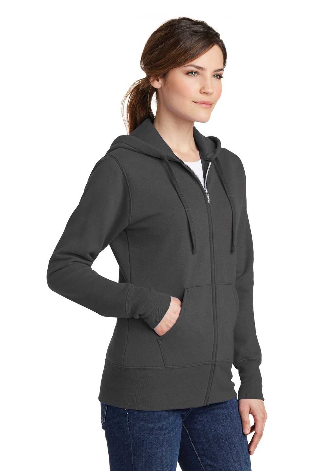 Port &amp; Company LPC78ZH Ladies Core Fleece Full-Zip Hooded Sweatshirt - Charcoal - HIT a Double - 4