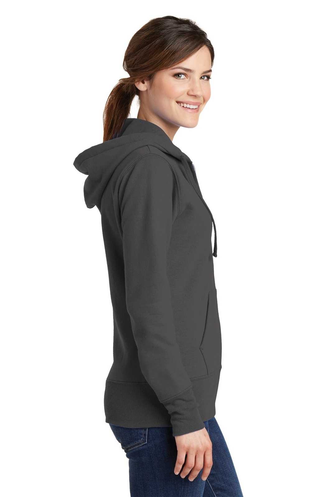 Port &amp; Company LPC78ZH Ladies Core Fleece Full-Zip Hooded Sweatshirt - Charcoal - HIT a Double - 3