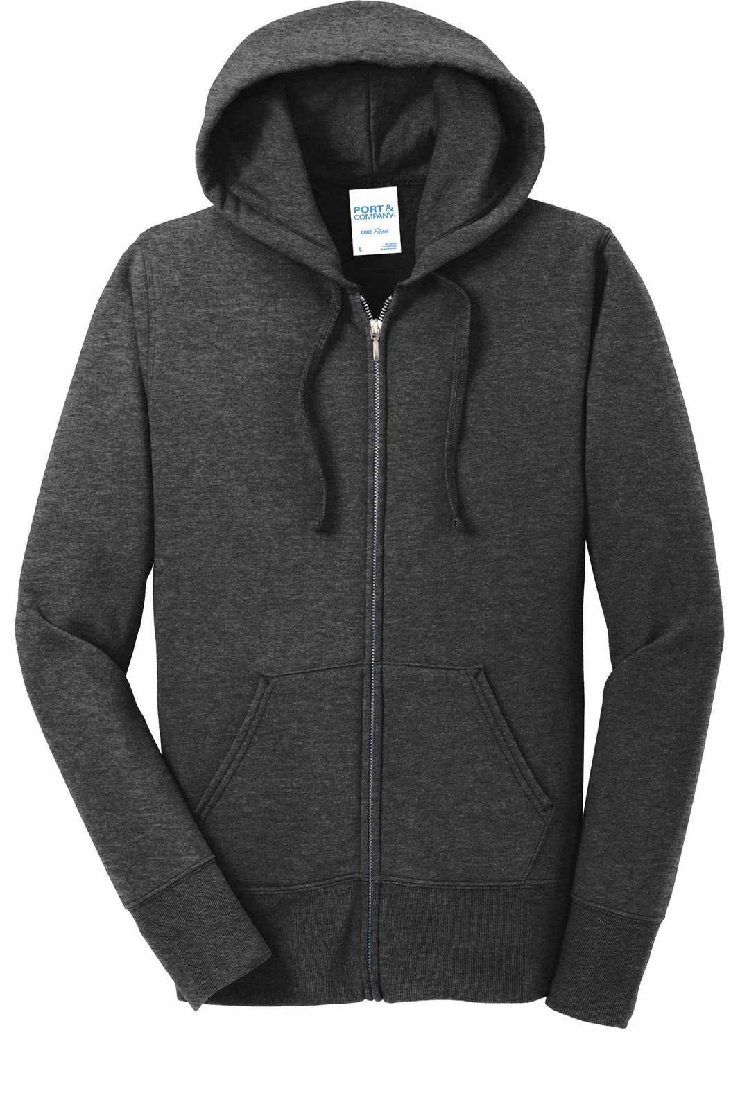 Port &amp; Company LPC78ZH Ladies Core Fleece Full-Zip Hooded Sweatshirt - Dark Heather Gray - HIT a Double - 5