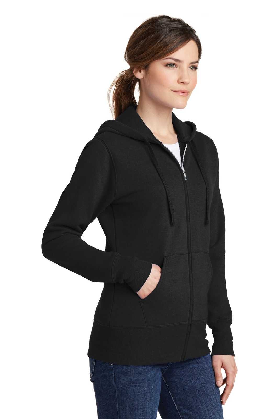 Port &amp; Company LPC78ZH Ladies Core Fleece Full-Zip Hooded Sweatshirt - Jet Black - HIT a Double - 4