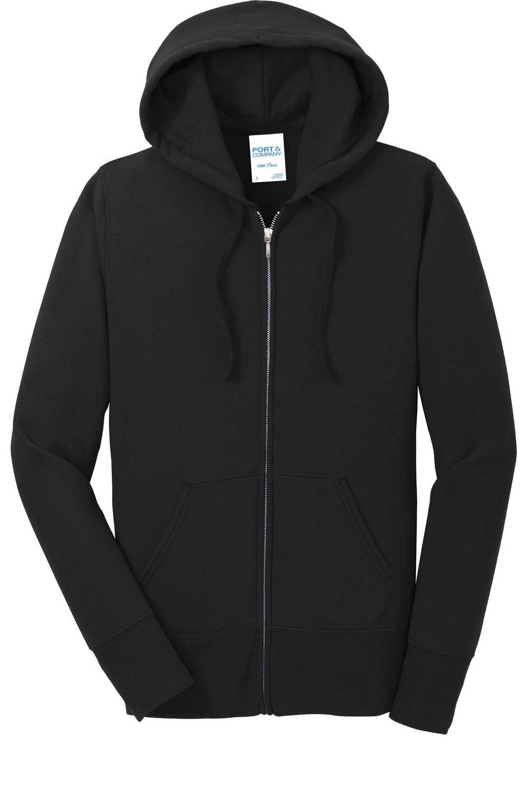 Port &amp; Company LPC78ZH Ladies Core Fleece Full-Zip Hooded Sweatshirt - Jet Black - HIT a Double - 5