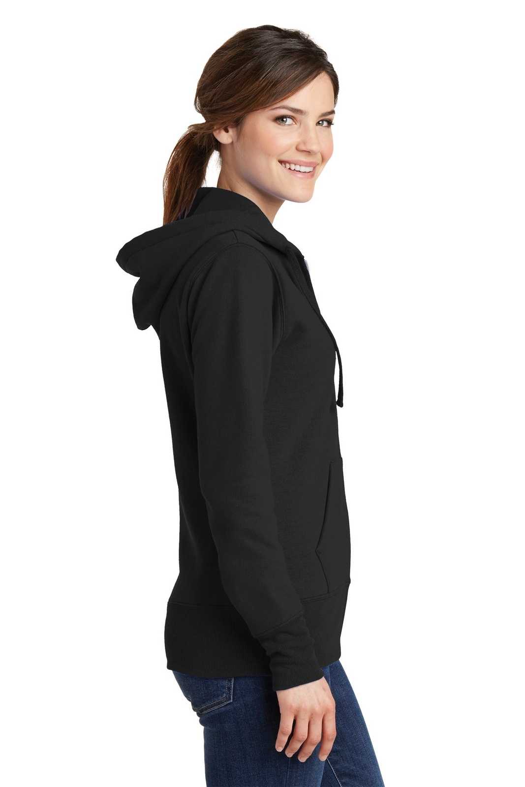 Port &amp; Company LPC78ZH Ladies Core Fleece Full-Zip Hooded Sweatshirt - Jet Black - HIT a Double - 3