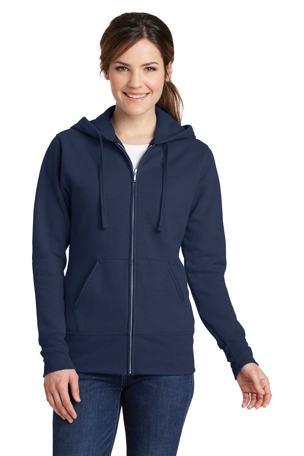 Port &amp; Company LPC78ZH Ladies Core Fleece Full-Zip Hooded Sweatshirt - Navy - HIT a Double - 1