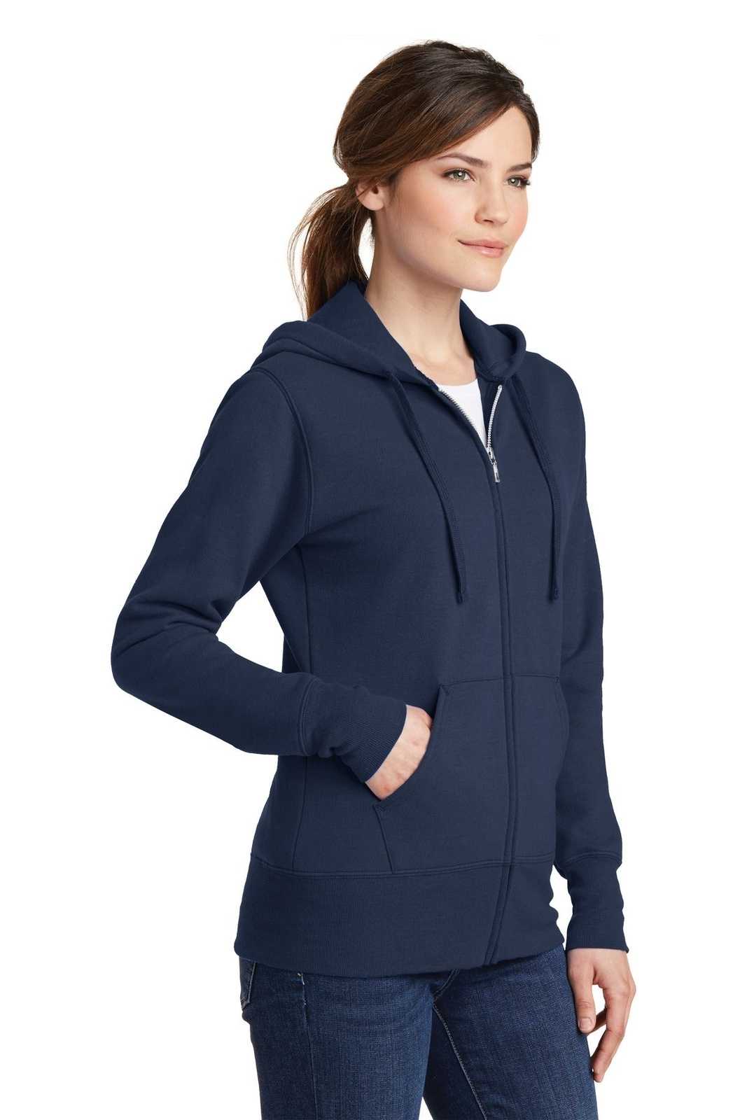 Port &amp; Company LPC78ZH Ladies Core Fleece Full-Zip Hooded Sweatshirt - Navy - HIT a Double - 4