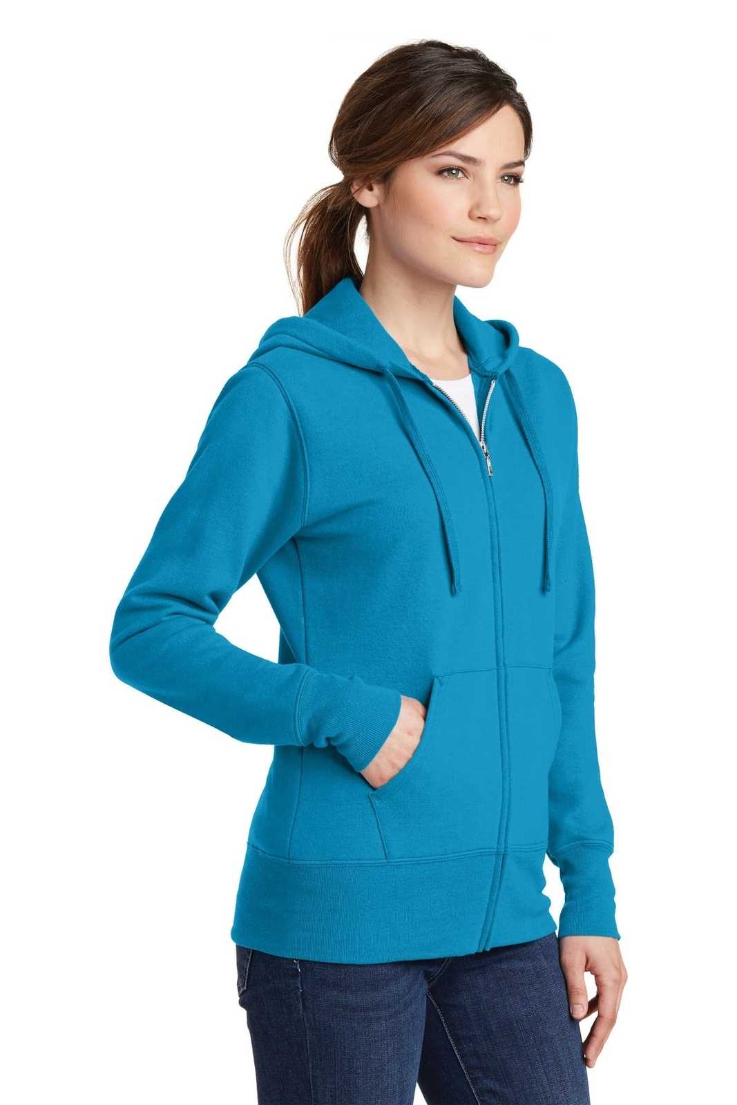 Port &amp; Company LPC78ZH Ladies Core Fleece Full-Zip Hooded Sweatshirt - Neon Blue - HIT a Double - 4