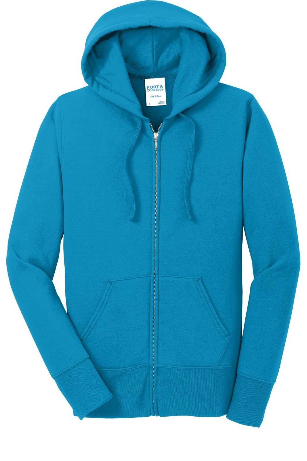 Port &amp; Company LPC78ZH Ladies Core Fleece Full-Zip Hooded Sweatshirt - Neon Blue - HIT a Double - 5