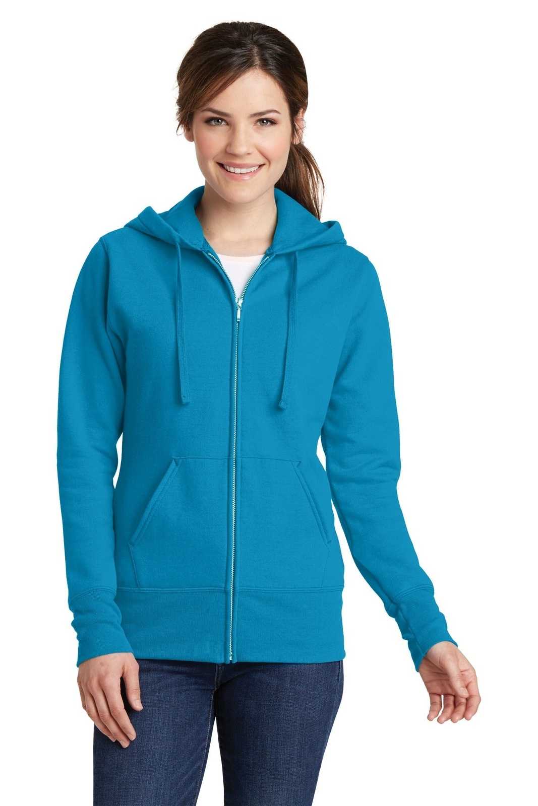Port &amp; Company LPC78ZH Ladies Core Fleece Full-Zip Hooded Sweatshirt - Neon Blue - HIT a Double - 1