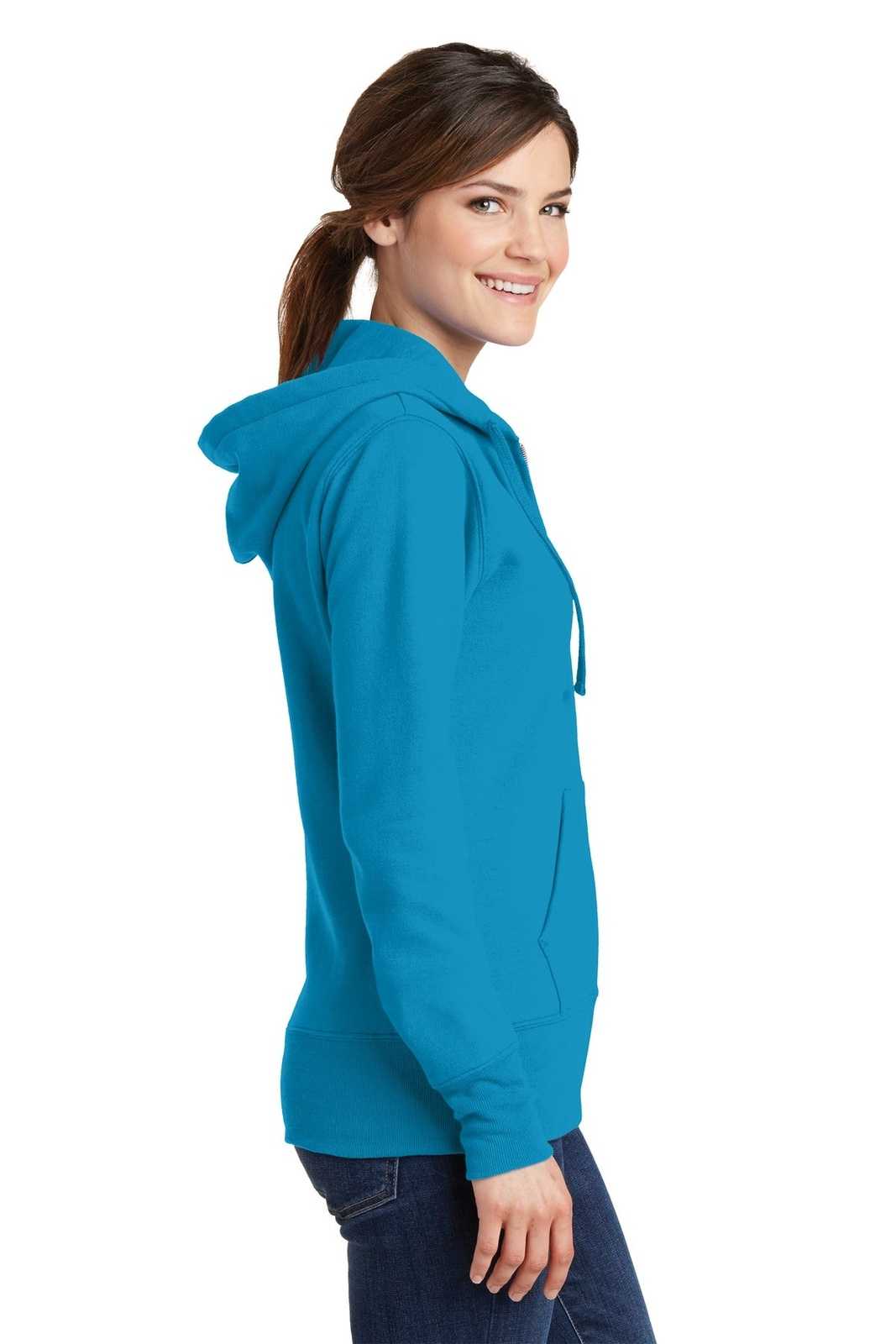 Port &amp; Company LPC78ZH Ladies Core Fleece Full-Zip Hooded Sweatshirt - Neon Blue - HIT a Double - 3