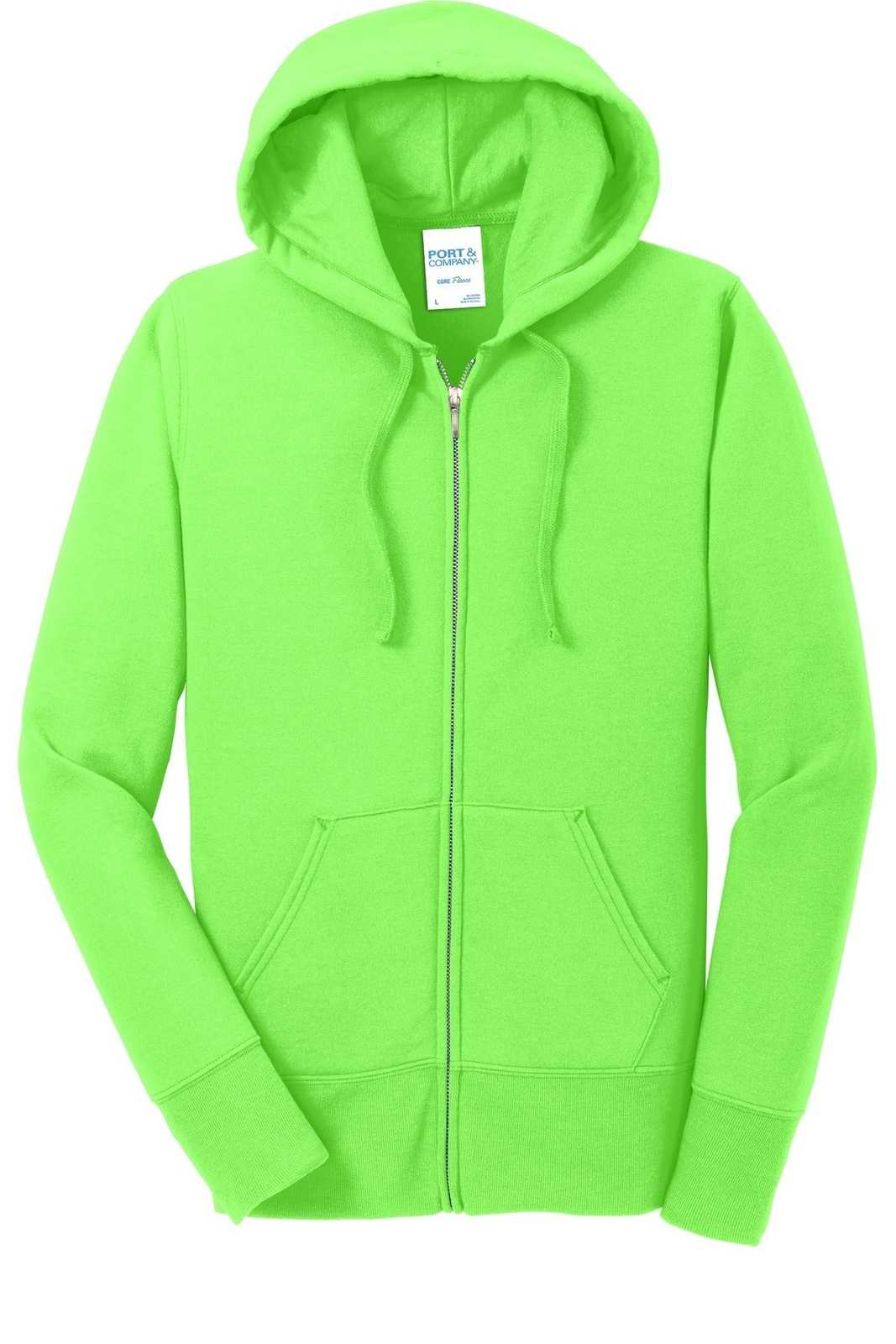 Port &amp; Company LPC78ZH Ladies Core Fleece Full-Zip Hooded Sweatshirt - Neon Green - HIT a Double - 5