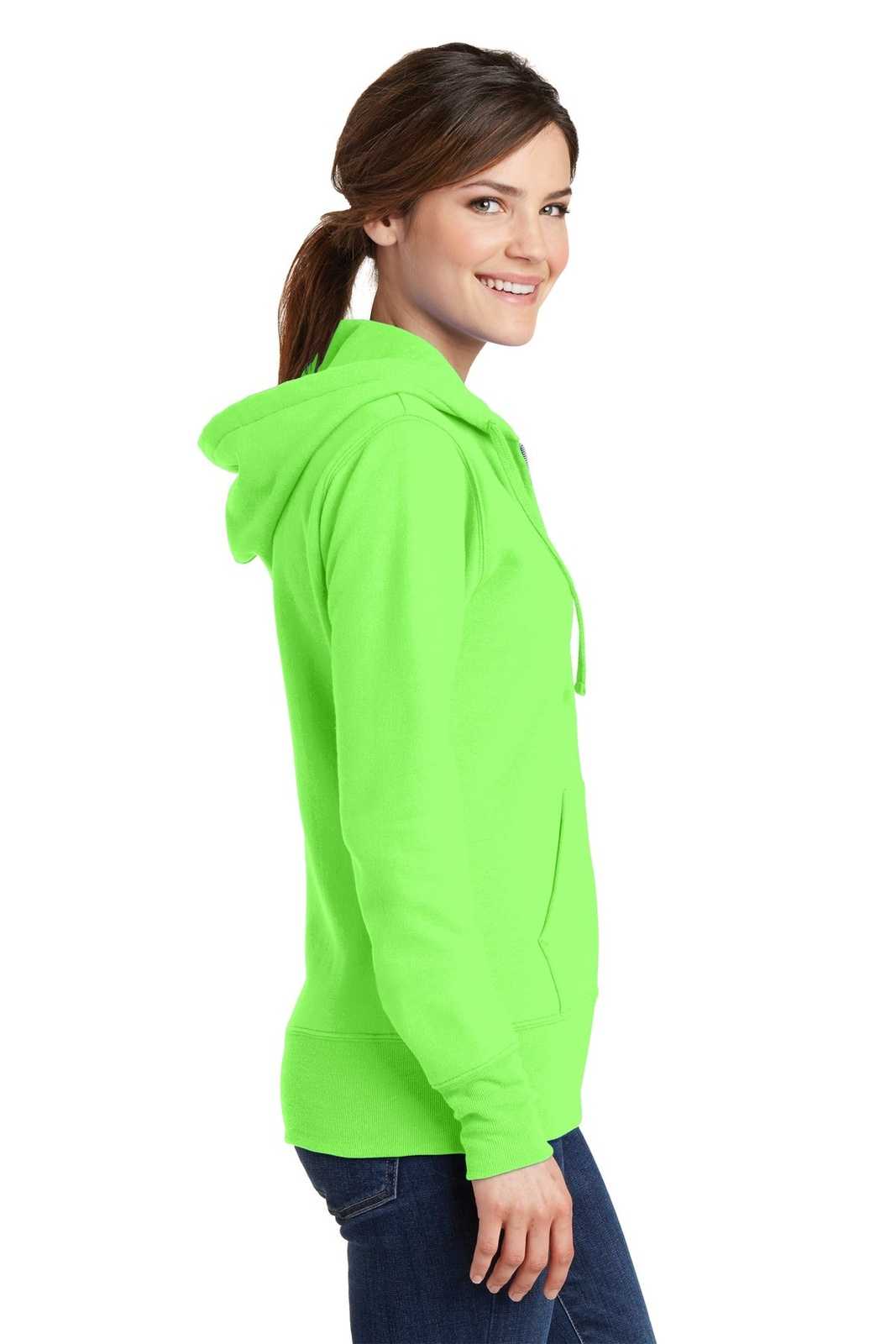 Port &amp; Company LPC78ZH Ladies Core Fleece Full-Zip Hooded Sweatshirt - Neon Green - HIT a Double - 3
