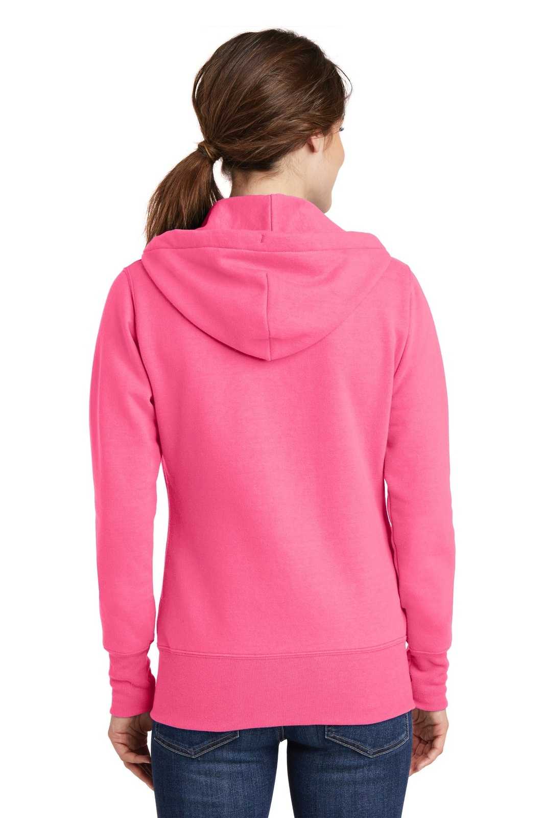 Port &amp; Company LPC78ZH Ladies Core Fleece Full-Zip Hooded Sweatshirt - Neon Pink - HIT a Double - 2