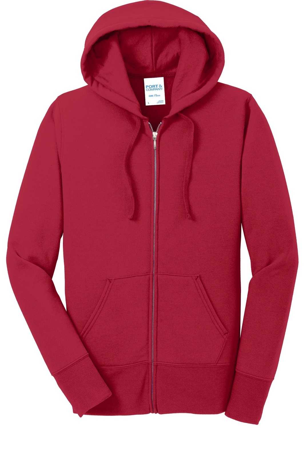 Port &amp; Company LPC78ZH Ladies Core Fleece Full-Zip Hooded Sweatshirt - Red - HIT a Double - 5