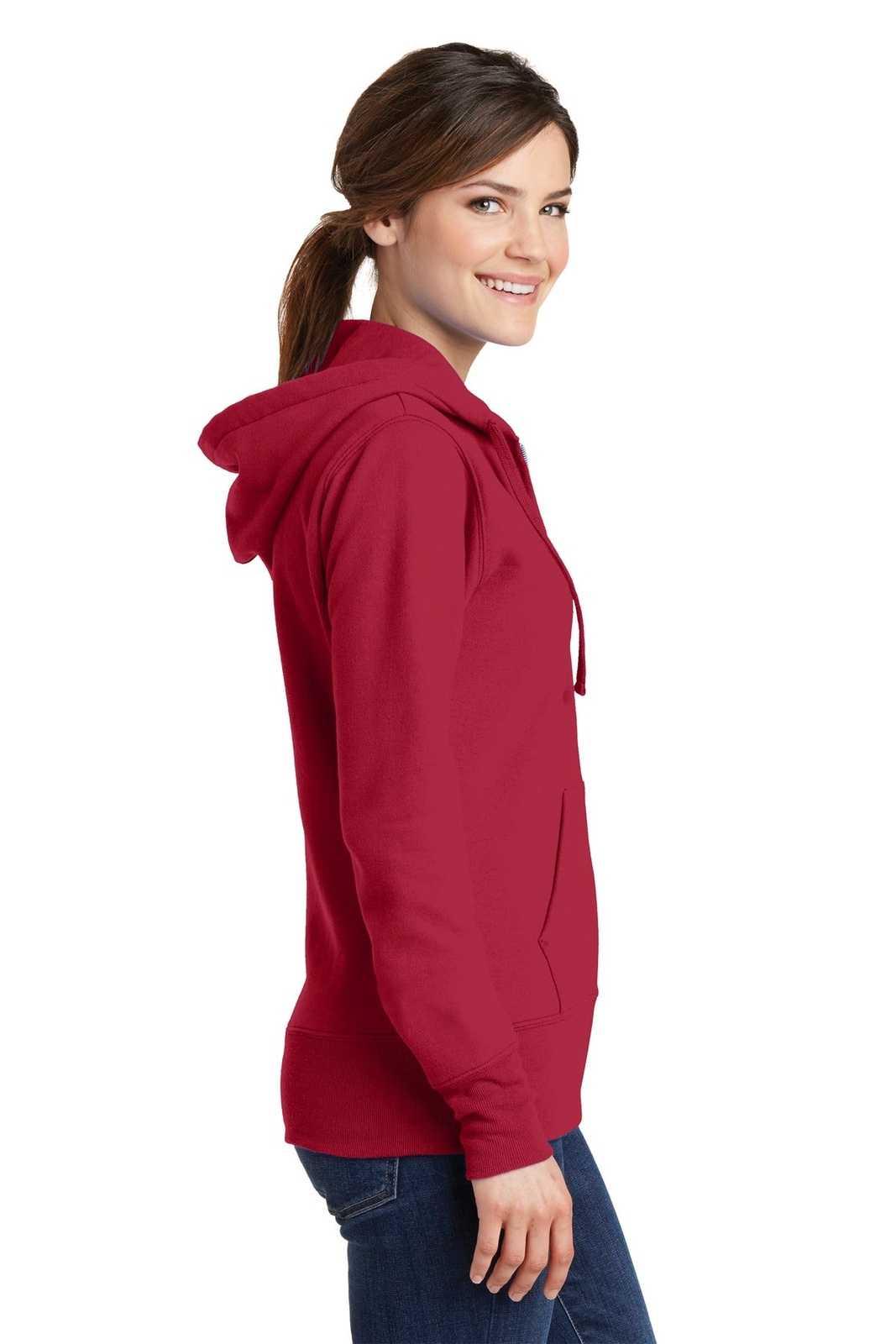 Port &amp; Company LPC78ZH Ladies Core Fleece Full-Zip Hooded Sweatshirt - Red - HIT a Double - 3