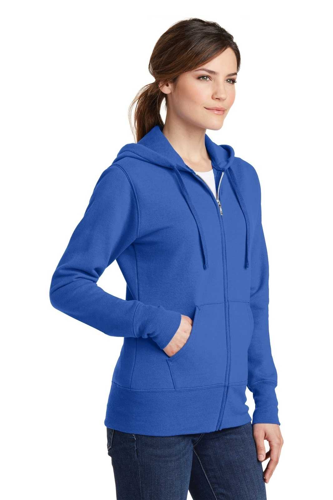 Port &amp; Company LPC78ZH Ladies Core Fleece Full-Zip Hooded Sweatshirt - Royal - HIT a Double - 4