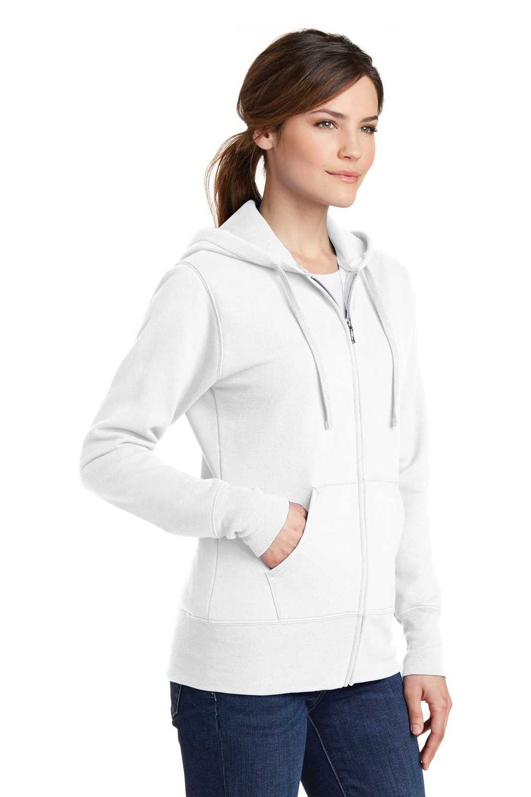Port &amp; Company LPC78ZH Ladies Core Fleece Full-Zip Hooded Sweatshirt - White - HIT a Double - 4