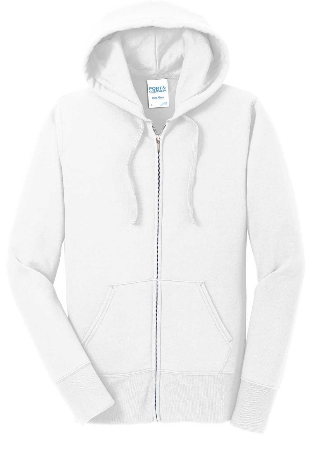 Port &amp; Company LPC78ZH Ladies Core Fleece Full-Zip Hooded Sweatshirt - White - HIT a Double - 5