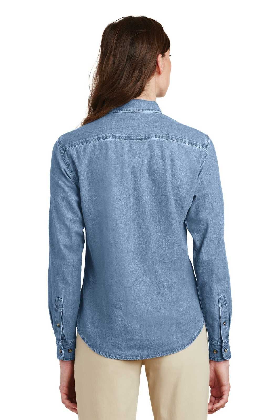 Port &amp; Company LSP10 Ladies Long Sleeve Value Denim Shirt - Faded Blue - HIT a Double - 2